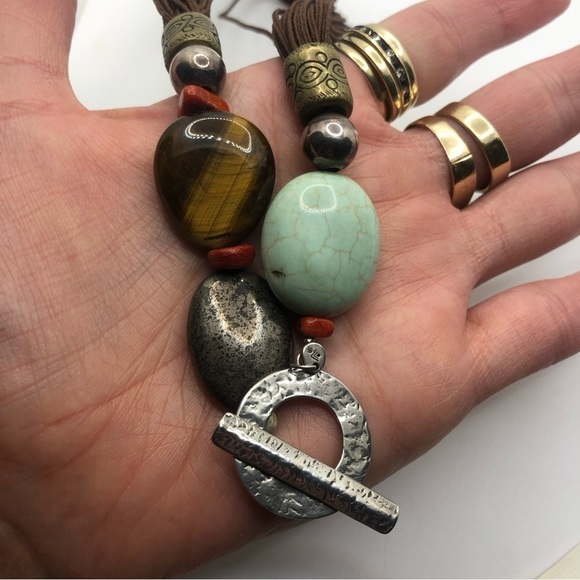 SILPADA Sterling Silver Toggle Multi Strand Tigers Eye Howlite Necklace 16” - Picture 3 of 6